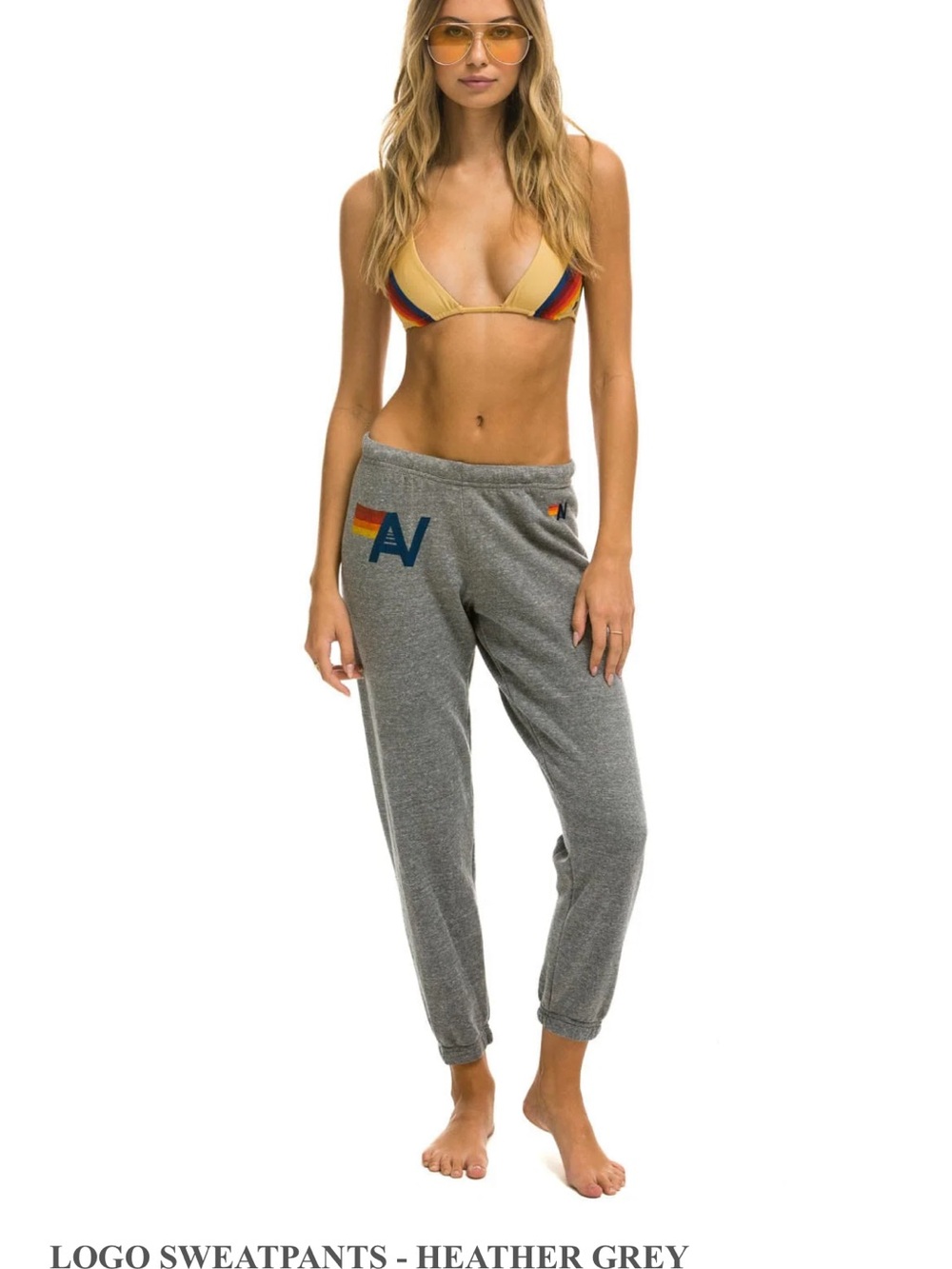 Aviator Nation Heather Gray Logo Sweatpants with Rainbow Accent